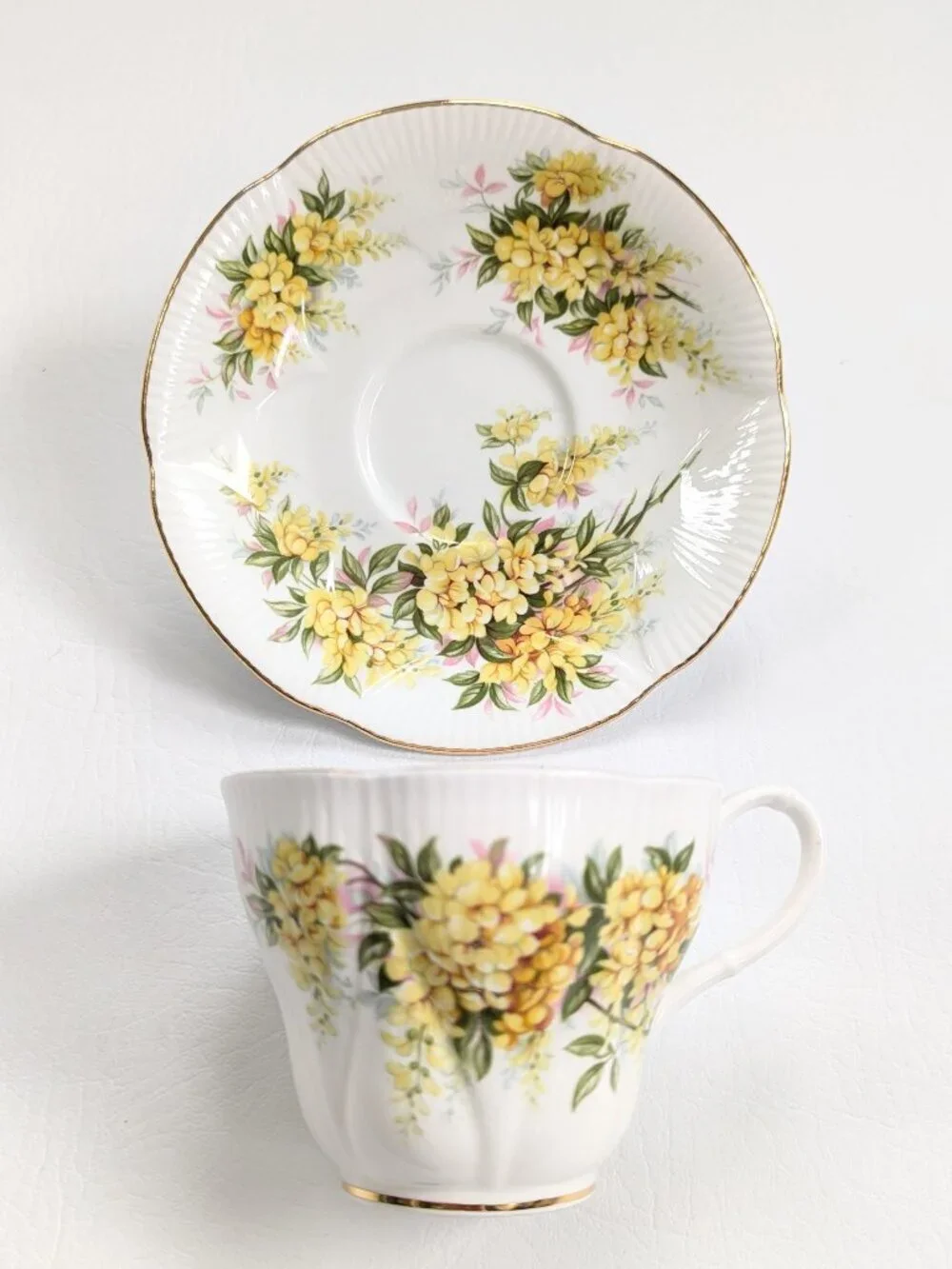 Royal Albert Blossom Time Laburnum Teacup & Saucer Bone China England Gilt